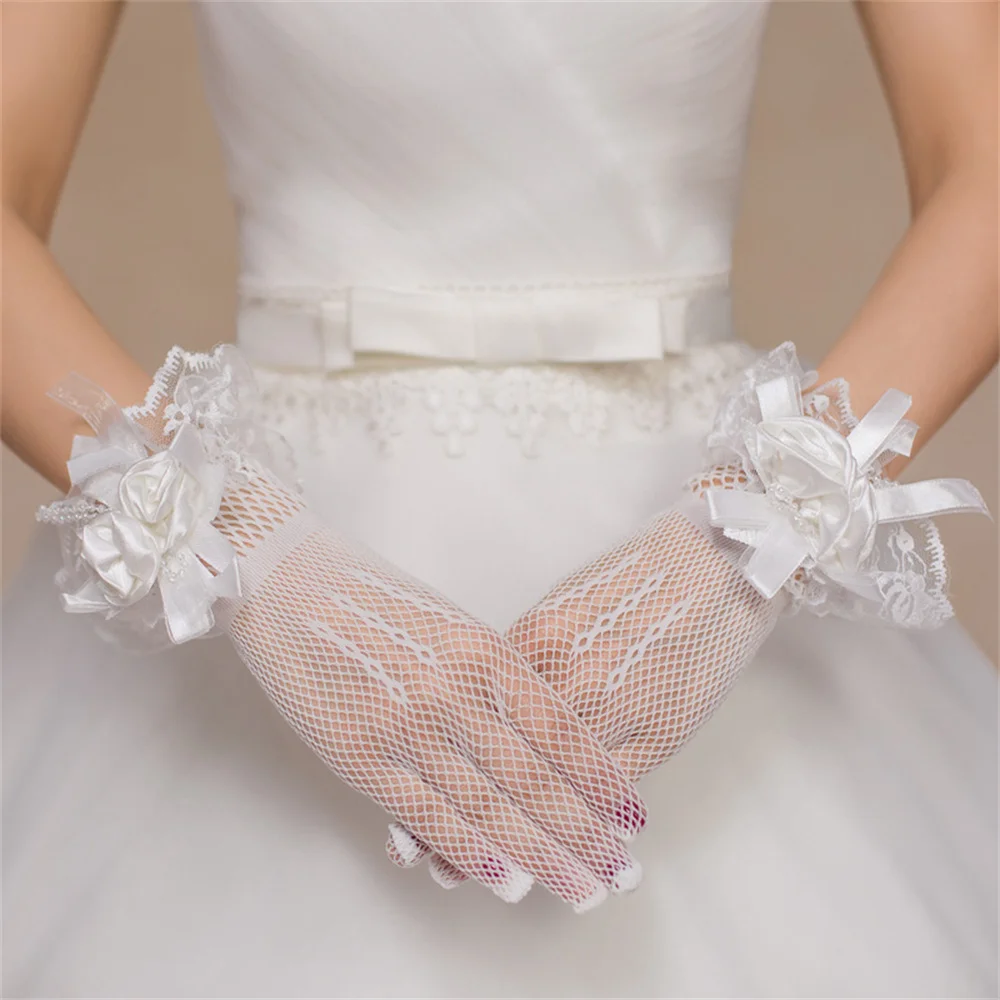 Finger Lace Flowers Gloves Bridal Ivory Wedding Gloves Short Light Board Dress Gloves Wedding Accessories