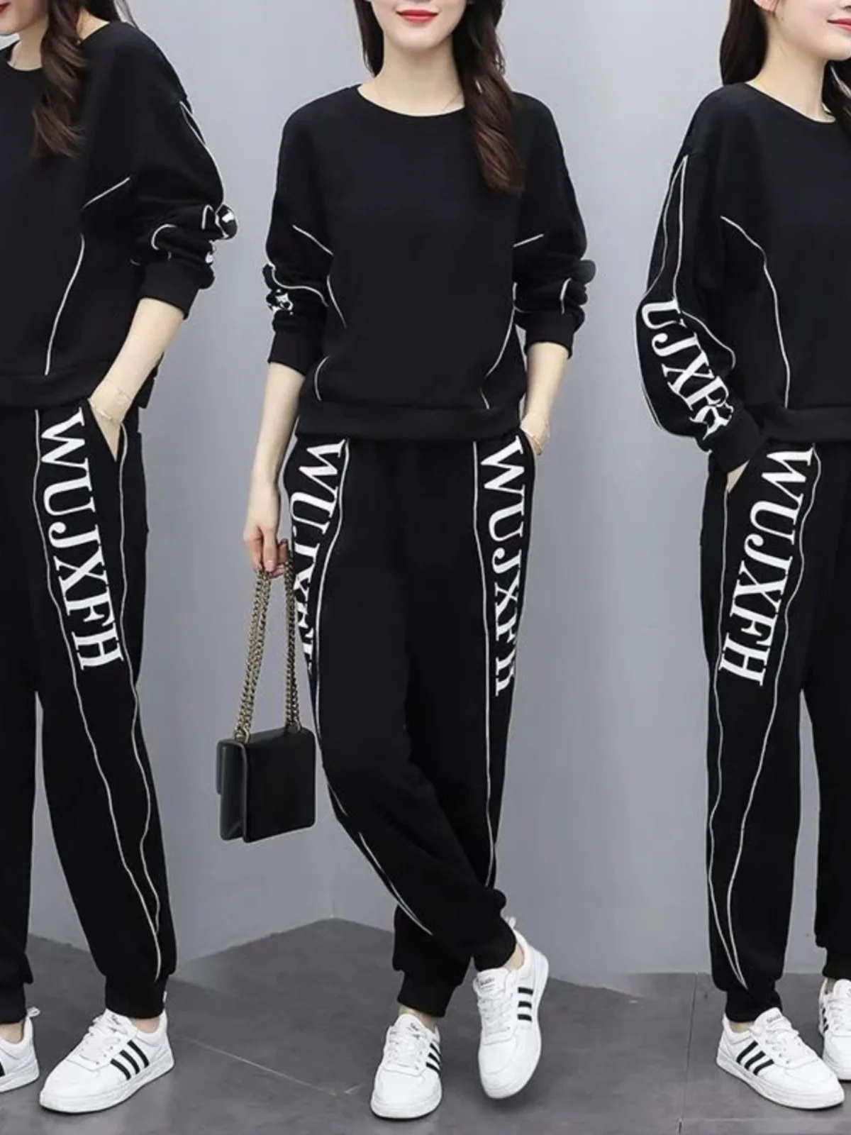 Fashionable Casual Sportswear Set Large Size Women's Loose Top Slimming Two-Piece Set Spring Autumn New Style Streetwear
