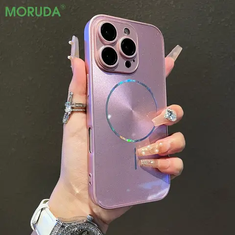 for Magsafe Glitter Aurora Glossy Magnetic Case For iPhone 16 15 11 12 13 14 Pro Max Plus Lens Protection Wireless Charge Cover