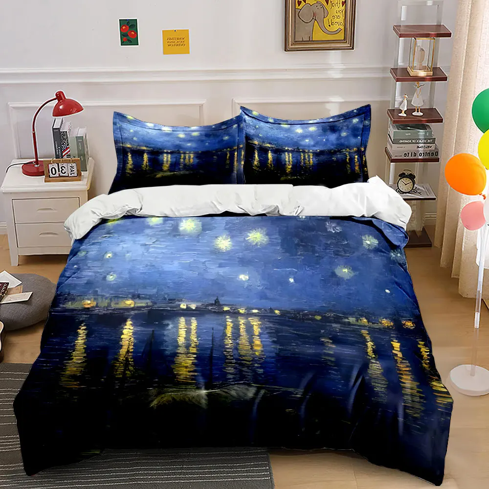 Starry night riverside with light reflections Bedding Set for Kids Luxury Gift 3pcs Digital Print Comforter Set Soft