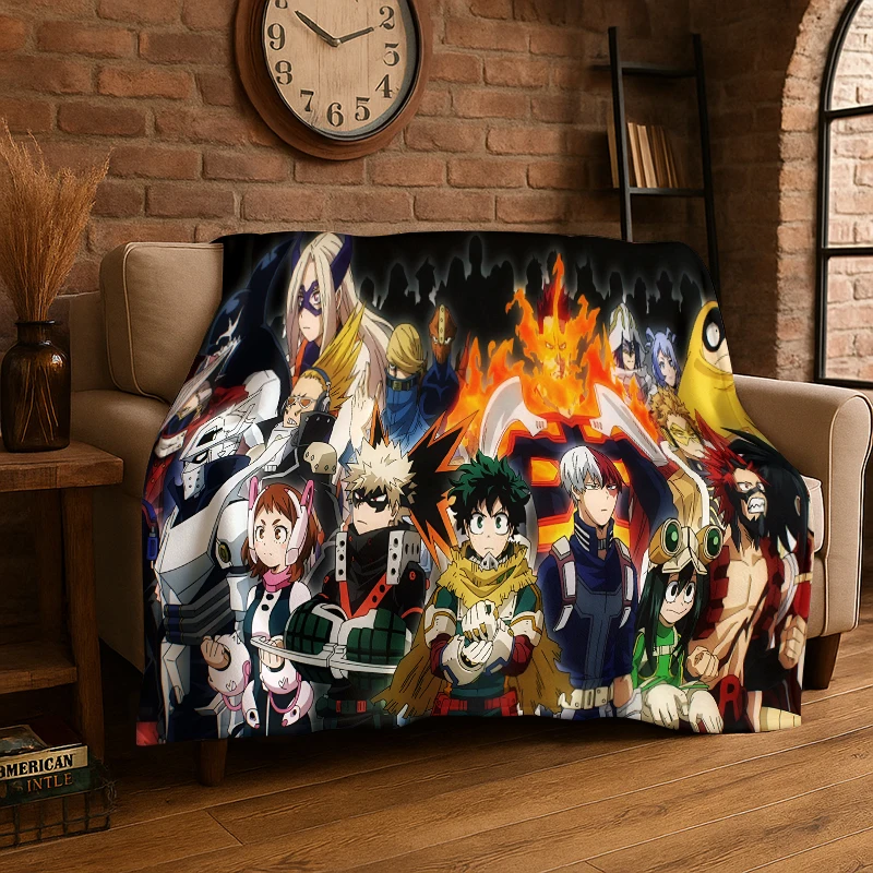 Cartoon My Hero Academia Deku Bakugou Anime Flannel Blanket Soft Warm Throw Blanket for Bedroom Living Room Bed Travel Picnic
