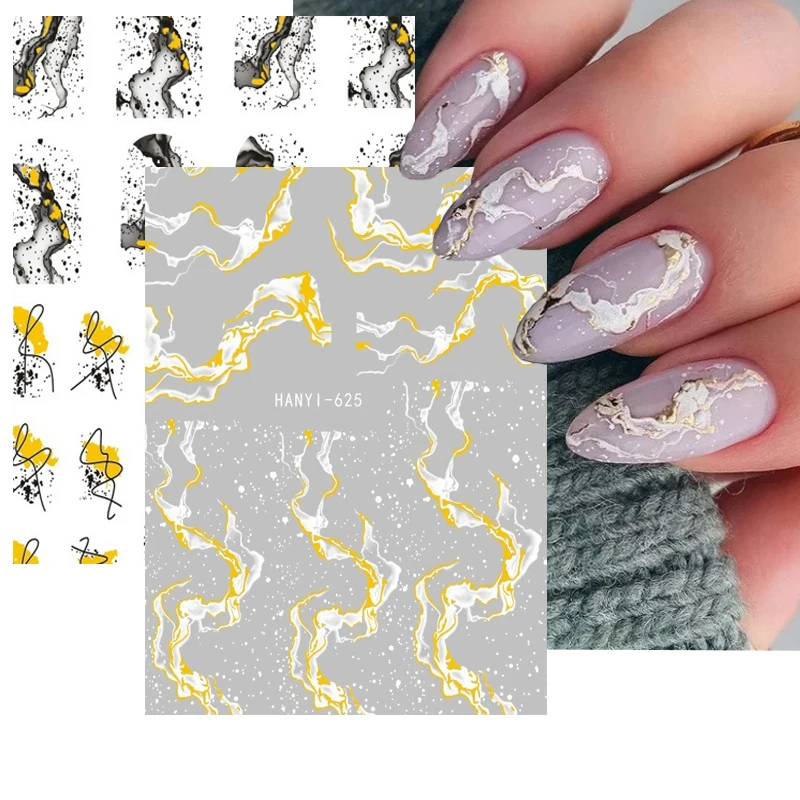 

3D Back Glue Nail Stickers Ink Blooming Marble Abstract Geometric Lines Decals Nail Art Decoration Create Beauty Nail Art Decals