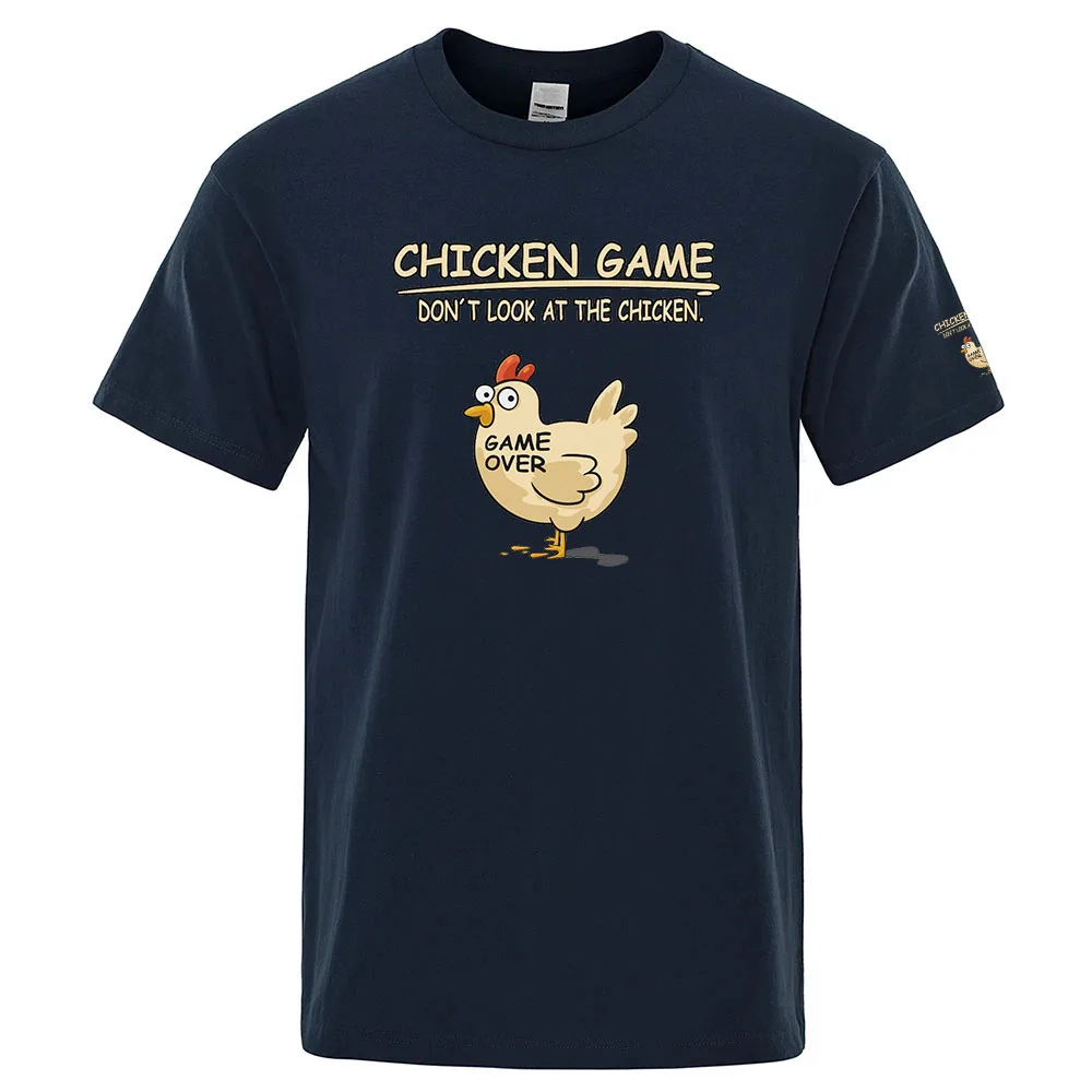 Chicken Game Don't Look At The Chicken Pattern 2025 Men's New Brand Ordinary Short Sleeve T-Shirt Solid Color Casual Tops