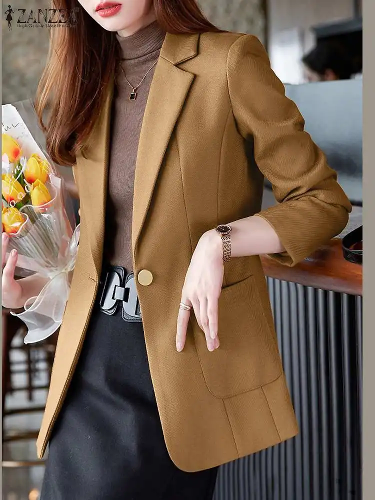 2023 ZANZEA Women Elegant OL Work Blazer Autumn Lapel Neck Long Sleeve Jackets Fashion Solid Suits Coats Female Office Outwear