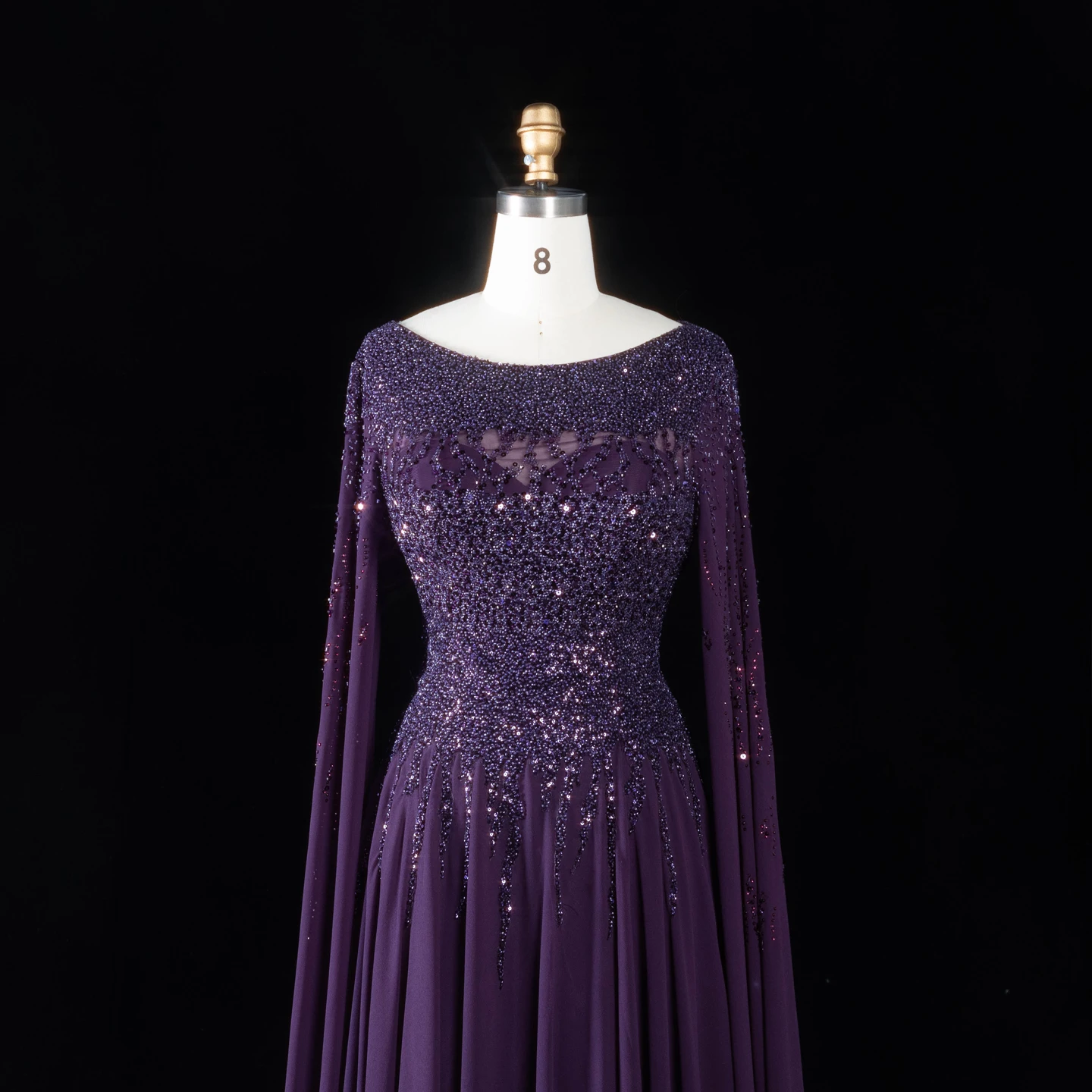 Sharon Said Abendkleid Luxuriöses A-Linien-Kleid mit Pailletten, Cape-Ärmeln und Perlen für Hochzeit, Abschlussball, Dubai, formelle Party, Ballkleid SS105, maßgeschneidert – Detail 18