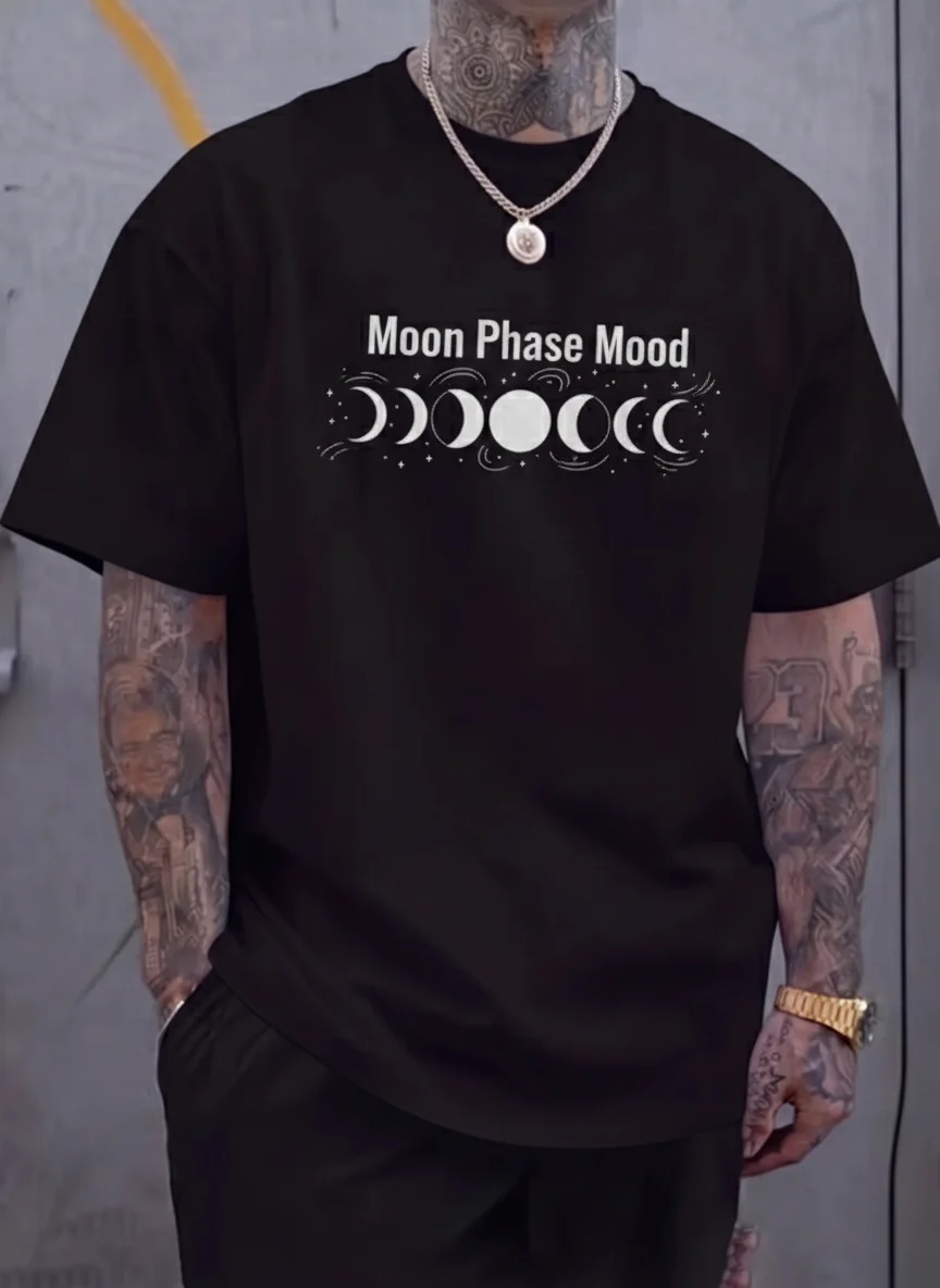 

Moon Phase Mood Graphic Tee Unisex Printed Tee Black Moon Phases Design Celestial Lunar Art Aesthetic Casual Wear Streetwear