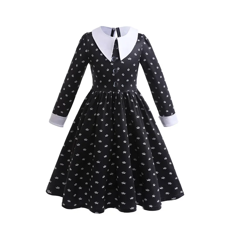 Girl Wednesday Addams Dress Children Peter Pan Collar Cosplay Costume Kids Halloween Easter Fantasy Carnival Flared Skater Dress