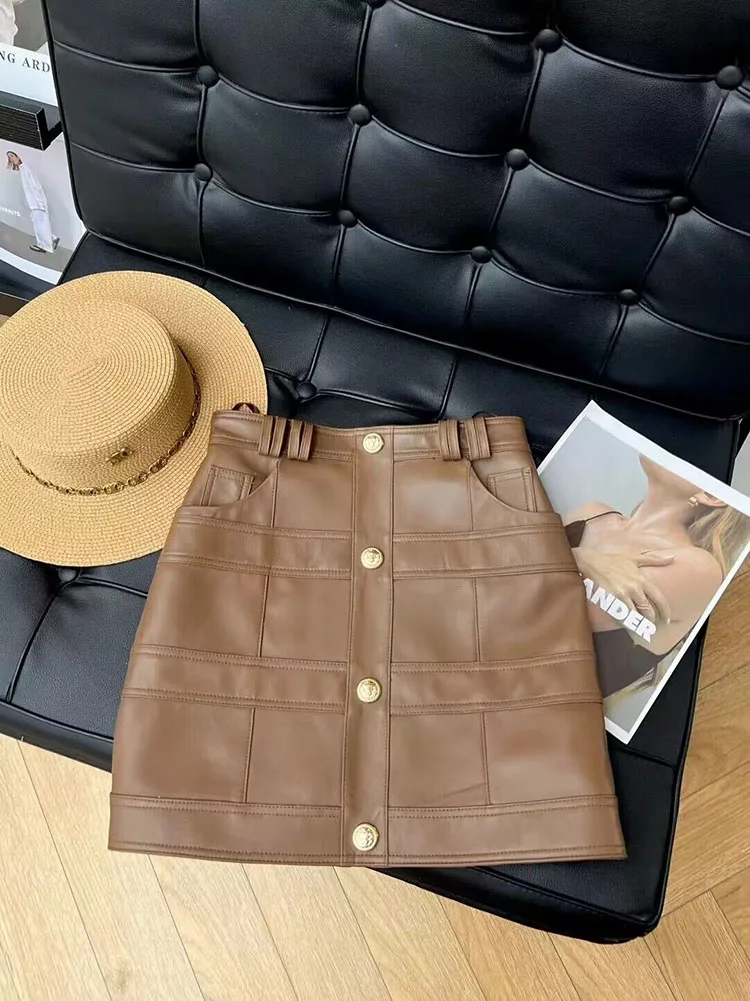 Mini Skirts Women High Waist 2024 New Japanese Y2k Genuine Leather Skirt For Women Luxury High Quality