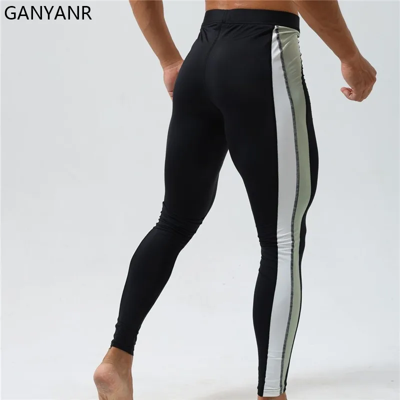 GANYANR Running Tights Men Compression Fitness Training Track pants cold weather winter thermal Spandex Gym Sports Leggings long