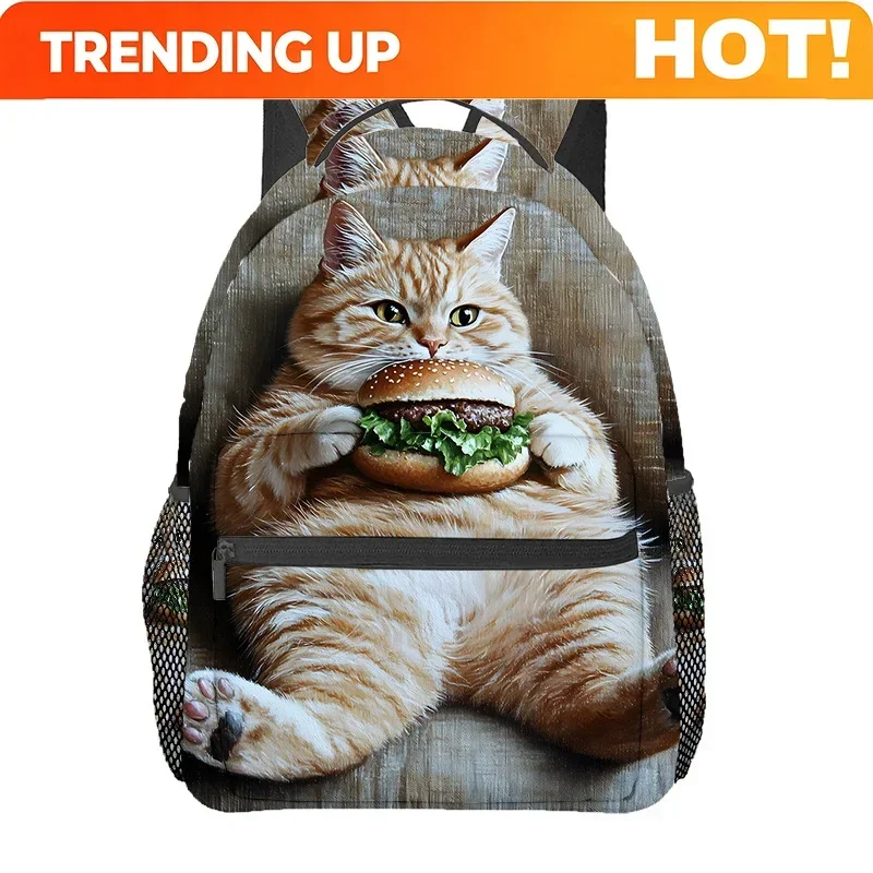Custom Bag A Cat Eating A Hamburger (4) Backpack, Travel Hiking Backpack, Computer Backpack High Quality And Suitable For Beach