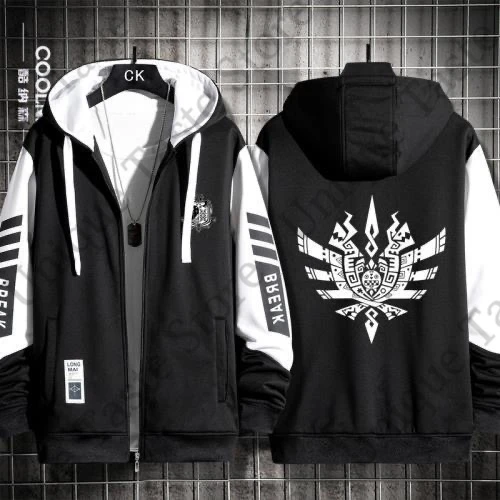 Monster Hunter World Hoodie Zinogre Velkhana Nergigante Hunters Guild Emblem Print Hoodies Thick Autumn Zip Up Sweatshirt Jacket - view 4