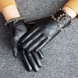 Gants habnommée de moto en cuir de mouton véritable pour femmes, SMS à écran tactile, conduite