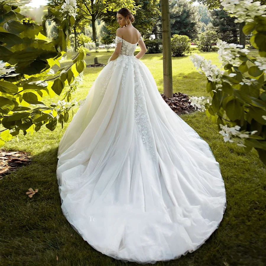 Flavinke personalizado sexy a linha vestidos de casamento fora do ombro vestido de noiva apliques querida vestido de casamento vestidos de novia