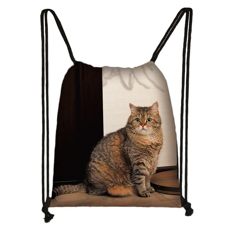 Maine / Ragdoll Cat Backpack Women Canvas Storage Bags Large Capacity Travel Drawstring Bags Teenager Bookbag Shoes Holder Gift