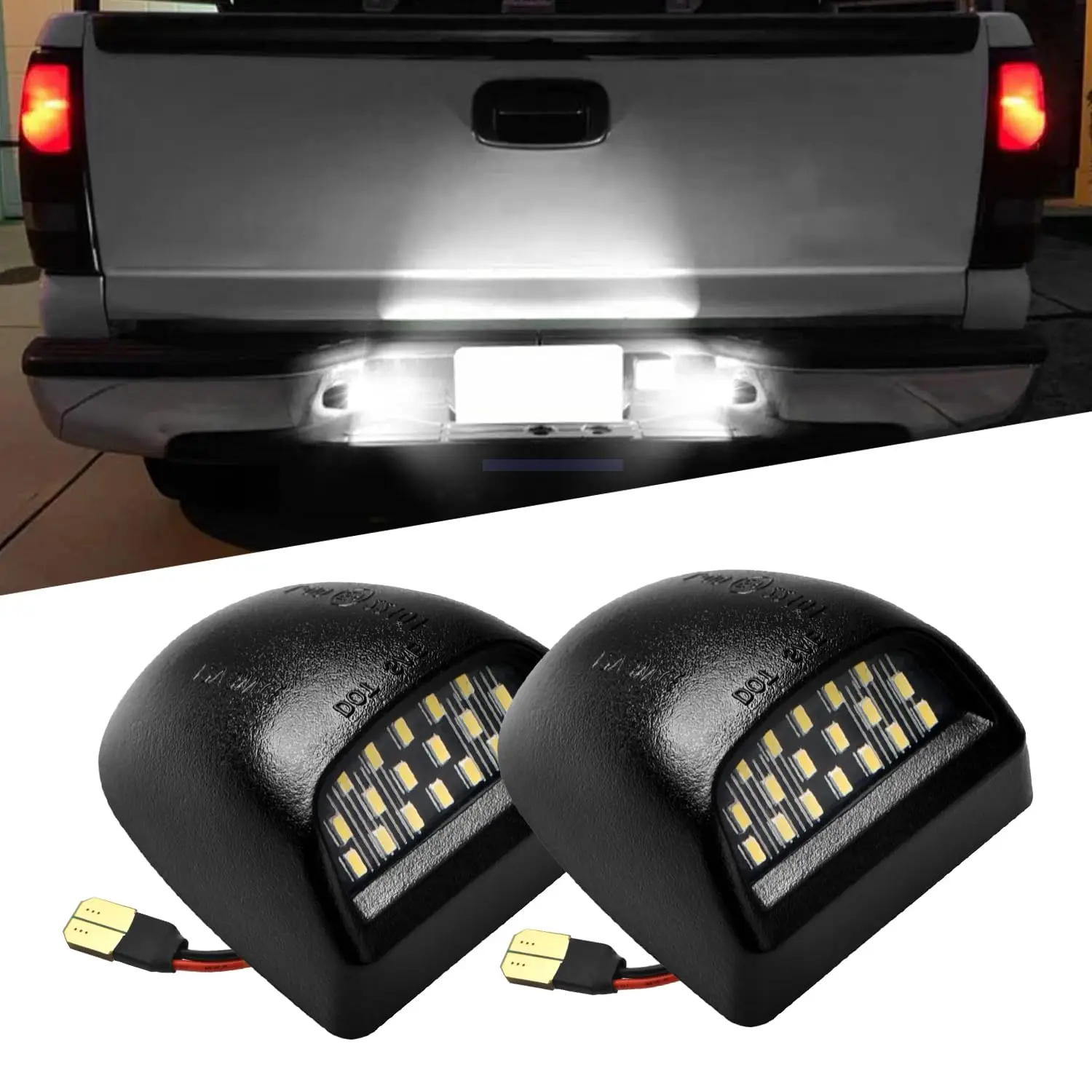 

2 светодиодных лампы освещения номерного знака в сборе для Chevy Silverado 1500 2500 3500 Suburban Tahoe GMC Sierra Yukon XL для Escalade