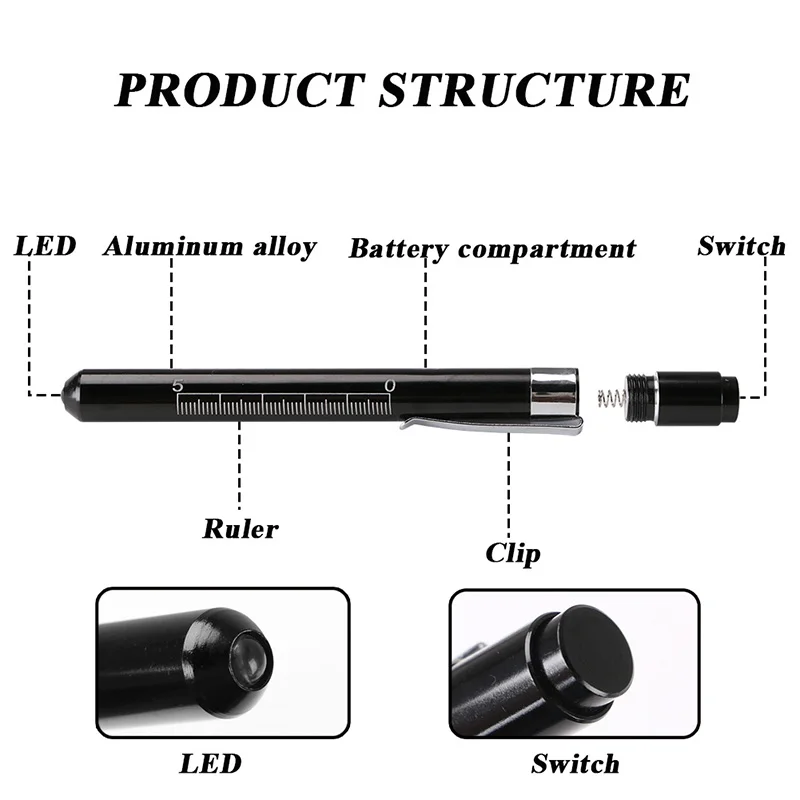 F2 แพทย์ Clinical ไฟฉายปากกาทางการแพทย์โดย 2 * แบตเตอรี่ AAA LED ทํางาน EDC ตรวจสอบโคมไฟแบบพกพา Mini light ไฟฉาย