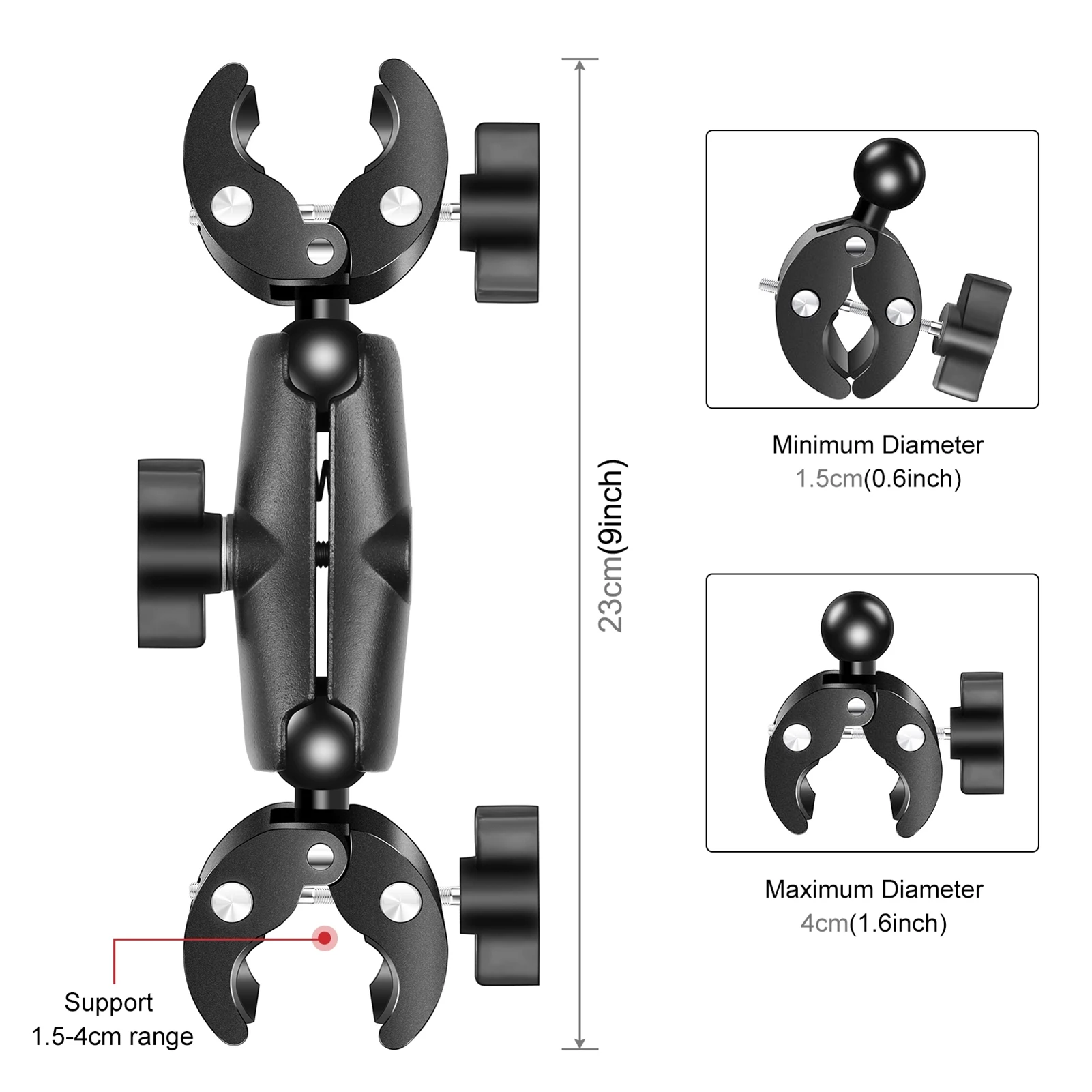 PU849B Flexible Motorcycle Super Clamp Double Crab Clamps 360° Rotatable Sports Camera Handlebar Fixed Mount