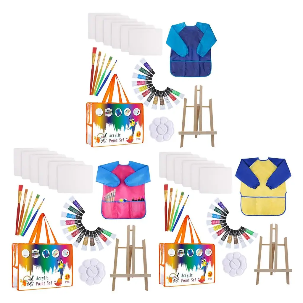 Art Supplies for Kids with Painting Apron and Brush Set for Toddler DIY Crafts Canvas Drawing Kit with Palette for Child School