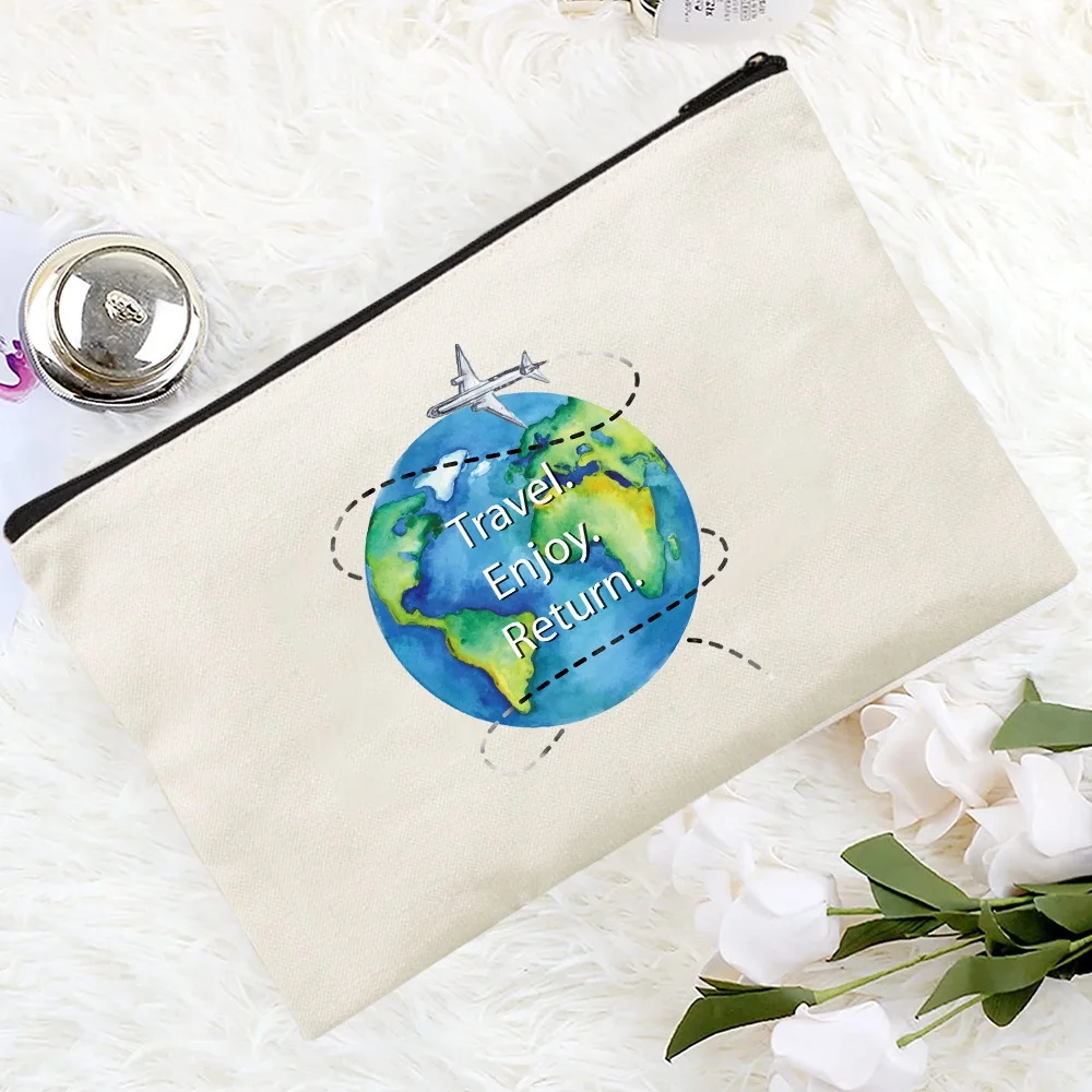 Bolsa de maquillaje de lona para mujer, Serie de Viaje con patrón de organizador de maquillaje, bolsas de cosméticos de viaje, estuches de lápices, bolsa de maquillaje para dama de honor, regalos