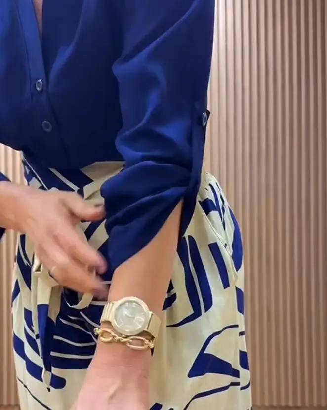 Neues zweiteiliges Damen-Langarmhemd mit Stehkragen und lässige Hose mit Blumenmuster und weitem Bein und Taschen für den Herbst 2022