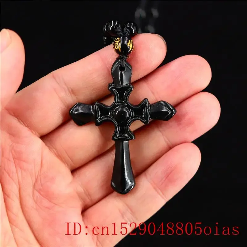 Jade Cross Pendant Necklace Gifts Jewellery Black Green Carved Fashion Chinese Amulet Natural Charm