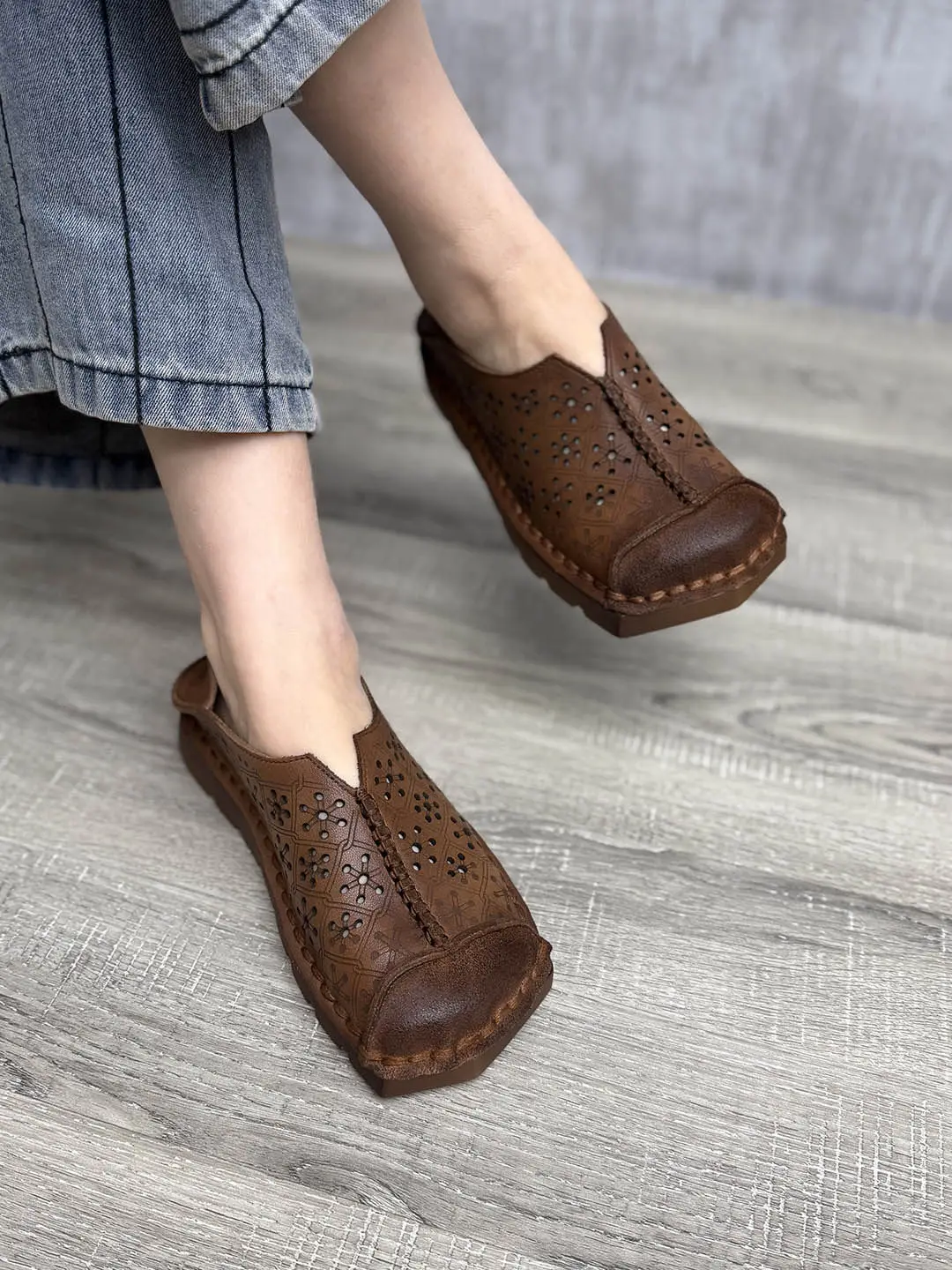 

Женская обувь Birkuir в стиле ретро с вырезами, дышащие туфли на плоской подошве из натуральной кожи, роскошные повседневные летние сандалии на плоской подошве