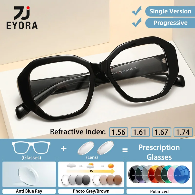 

EYORA British Style Acetate Polygon Reading Glasses Myopia Eyewear Hyperopia Anti Blue Ray Progressive Photochromic Eyewear Lens
