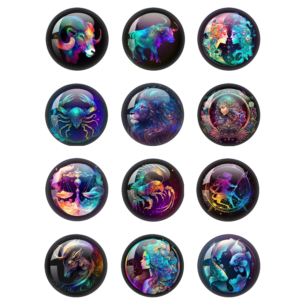 

12 Constellation Zodiac Signs 10mm-40mm Glass Cabochon Handmade Creative Constellation Flat Back Making Findings Jewelry