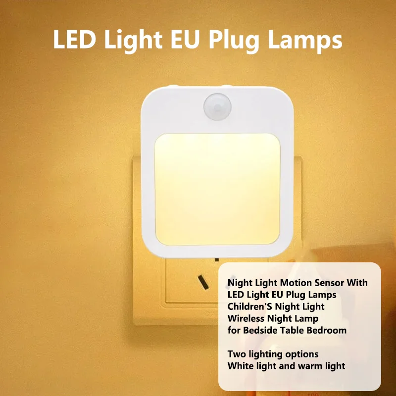 Night Light Motion Sensor With LED Light EU Plug Lamps Children'S Night Light Wireless Night Lamp For Bedside Table Bedroom