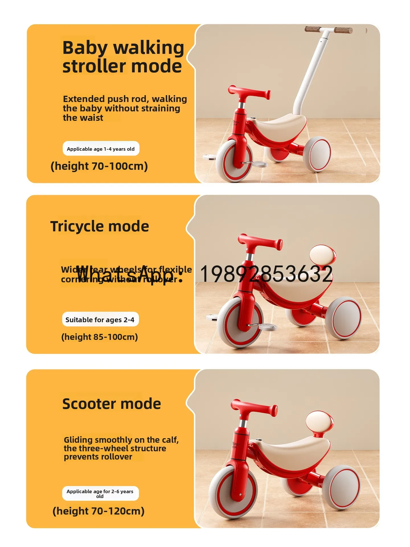 Baby Children's Tricycle Pedal Bike 1-6 Years Old Bicycle Hand Push Balance Bike Learning Walker Baby Stroller