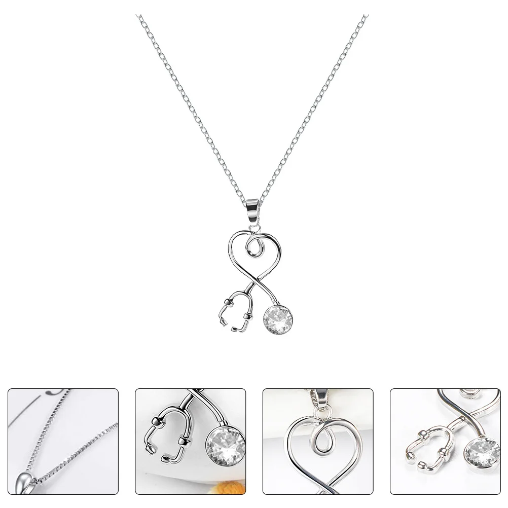 

1pc Stethoscope Heart Necklace Elegant Alloy Choker Delicate Neck Chain Women Party Jewelry Clavicle Accessory