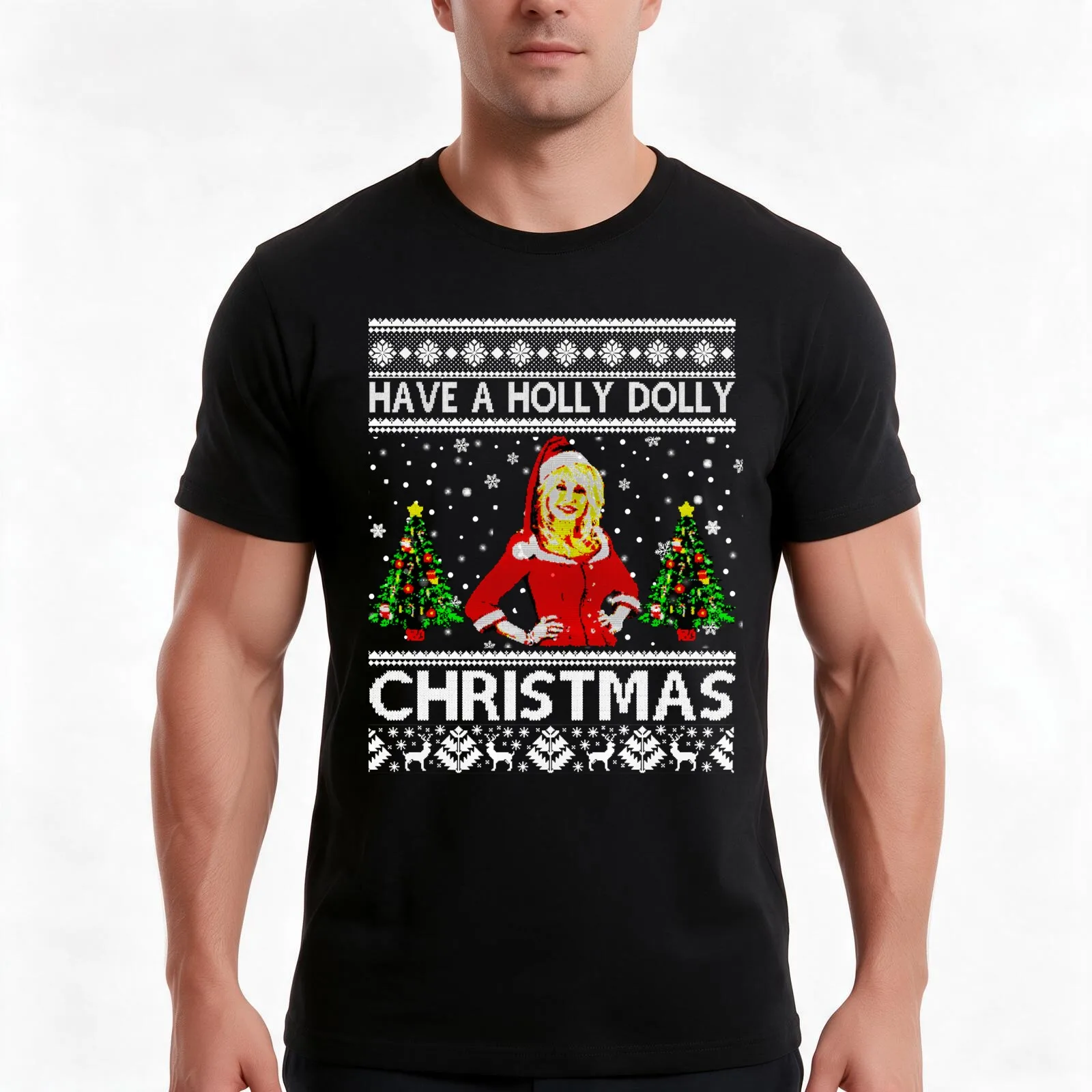 Retro Have a Holly Dolly Christmas Love Parton Music Arts Premium T-Shirt, Summer Casual Cotton Tee, Oversized Streetwear Tops