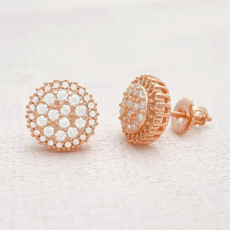 Round Micro Pave Earring S925 Sterling Silver Moissanite Diamond Screw Back Fashion Stud Earrings