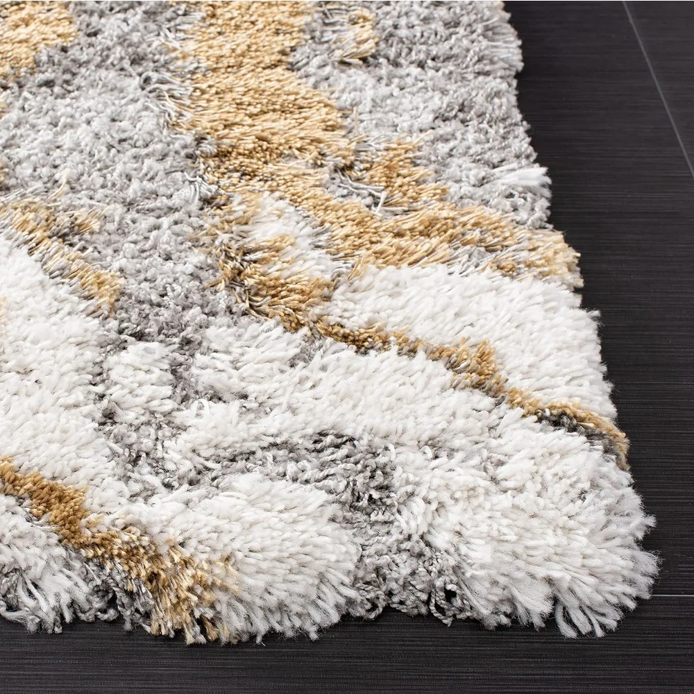 Grey & Gold, Modern Abstract Design, Non-Shedding & Easy Care, 2.6-inch Thick, Carpet