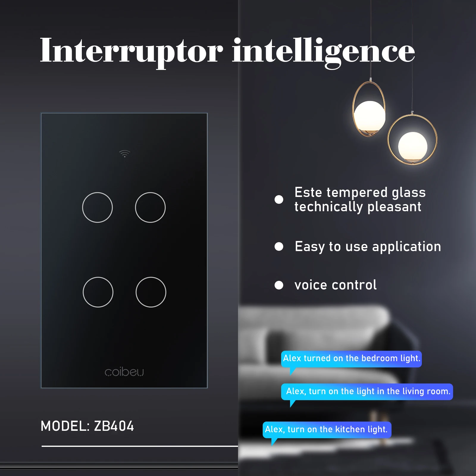 Interruptor Inteligente Tuya,Interruptor parede sensível ao toque com WiFi,Interruptor iluminação de 1/2/3/4 grupos, Alexa