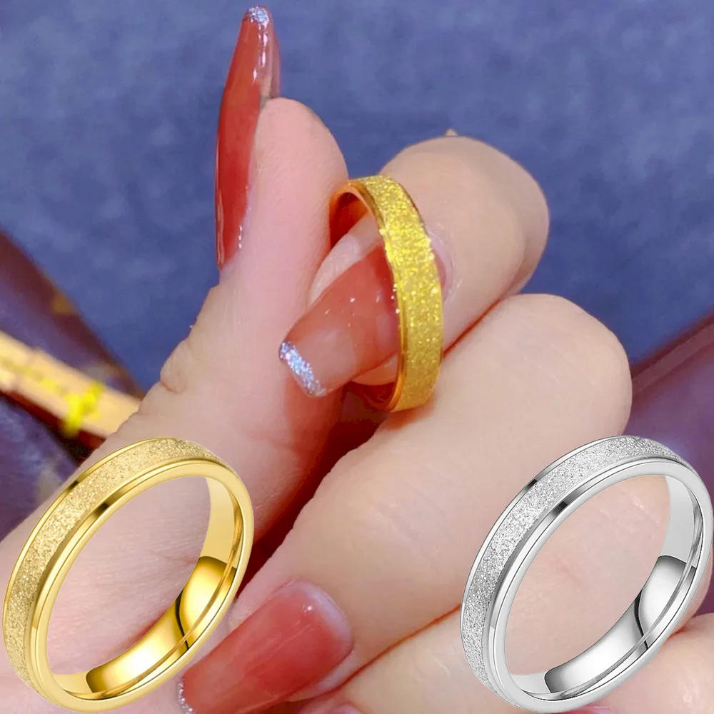 4mm Wide 5/6/7/8/9/10/11 Titanium Steel Men Women Ring Gold Silver Color Frosted Surface Never Fade Finger Jewelry Drop Shipping