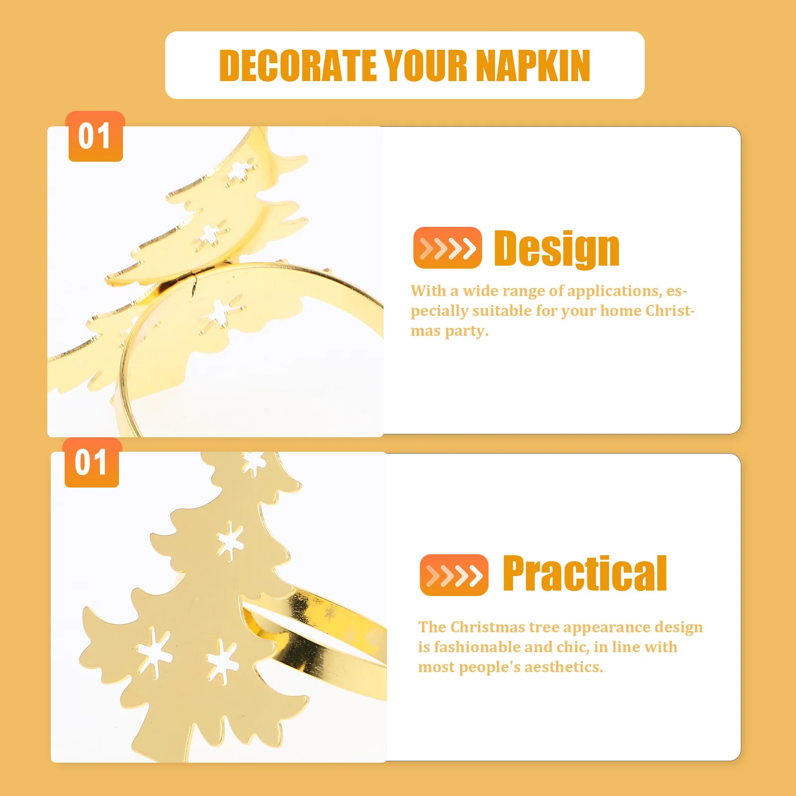 

6Pcs Christmas Tree Napkin Holders Metal Buckles Xmas Napkin Rings Festive Table Decor for Holiday Party Dining