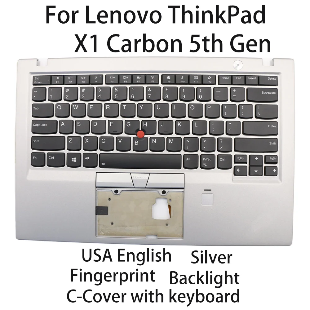 

Новый C-чехол для ноутбука Lenovo ThinkPad X1 Carbon 5-го поколения с клавиатурой, США, английская, серебристая подсветка, отпечаток пальца 01LX628 01LX588