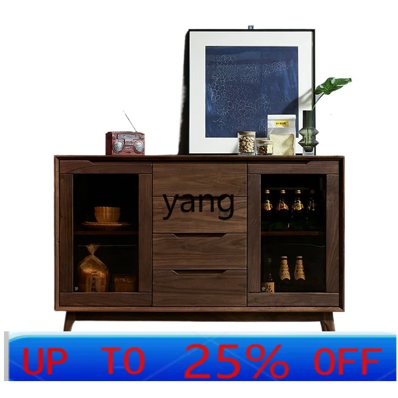 LH  Solid Wood Modern Minimalist Wine Cabinet Black Walnut Nordic Side Locker Multi-Functional