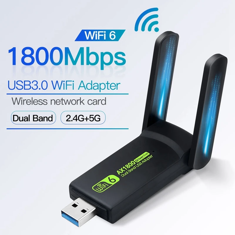 

1800Mbps Wifi6 USB3.0 Network Adapter 802.11AX Dual Band 2.4G/5Ghz Wireless Wifi Dongle Network Card Support Win10/11 PC