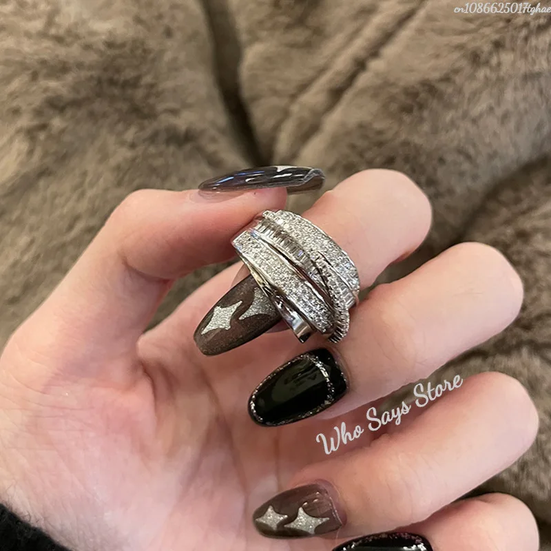 Korea New Fashion Jewelry Exquisite Silver Color Zircon Ring Elegant Women\'s Opening Adjustable Wedding Gift Luxury Accessory