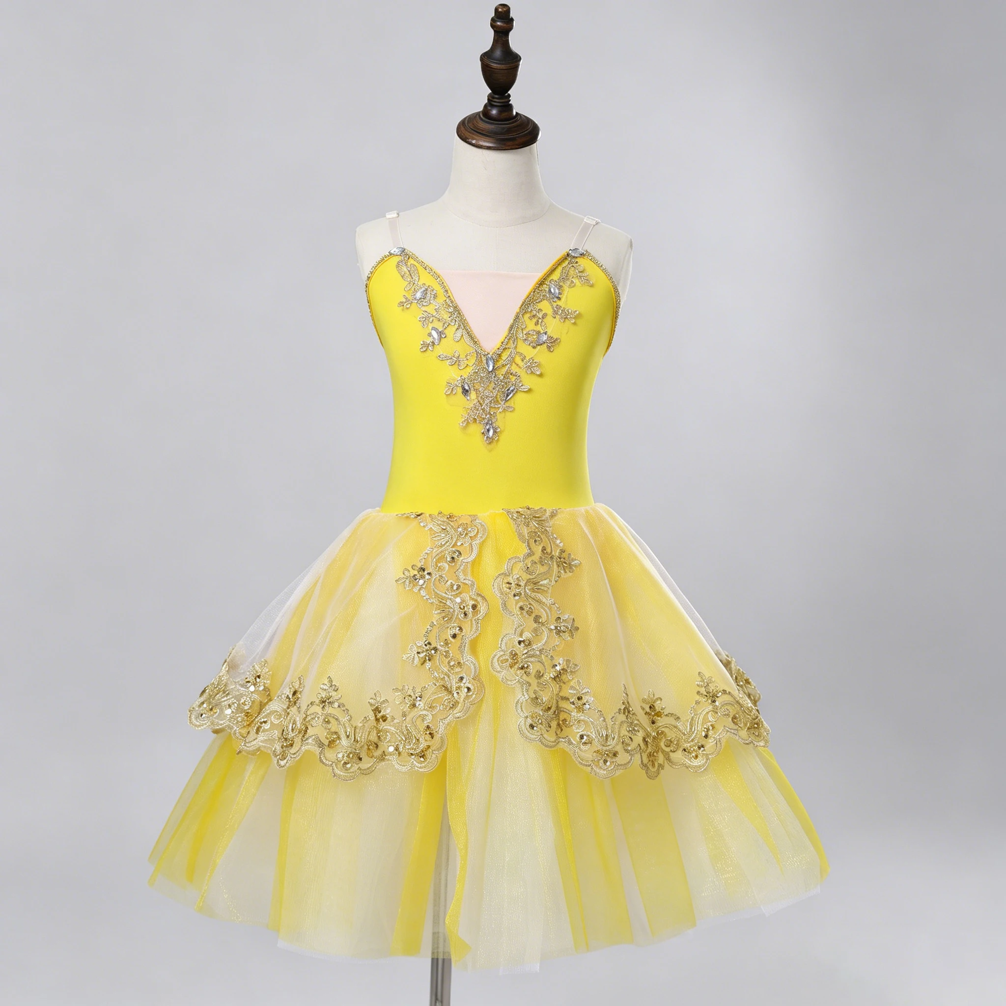 Professional Romantic Tutu long Ballet Gauzy Dress Diamond Embroidery Ballerina Party Dress Children Girl Ballet Dance Costumes