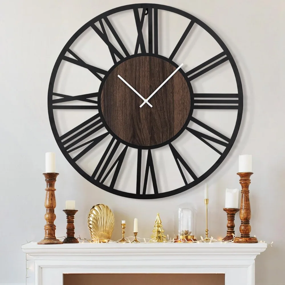 

Extra Large Wall Clocks,Silent Little Ticking,Battery Operated Vintage Round Modern Wood Wall Clock for Living Room, Bedroom