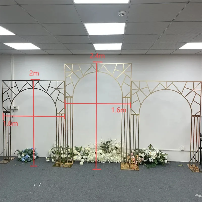 3 Stücke Hochzeitsbogen mit glänzender Goldlinie, mehrstöckiger Hintergrundrahmen, Hochzeitsblumenrahmen, Schleier-Stützrahmen – Detail 7