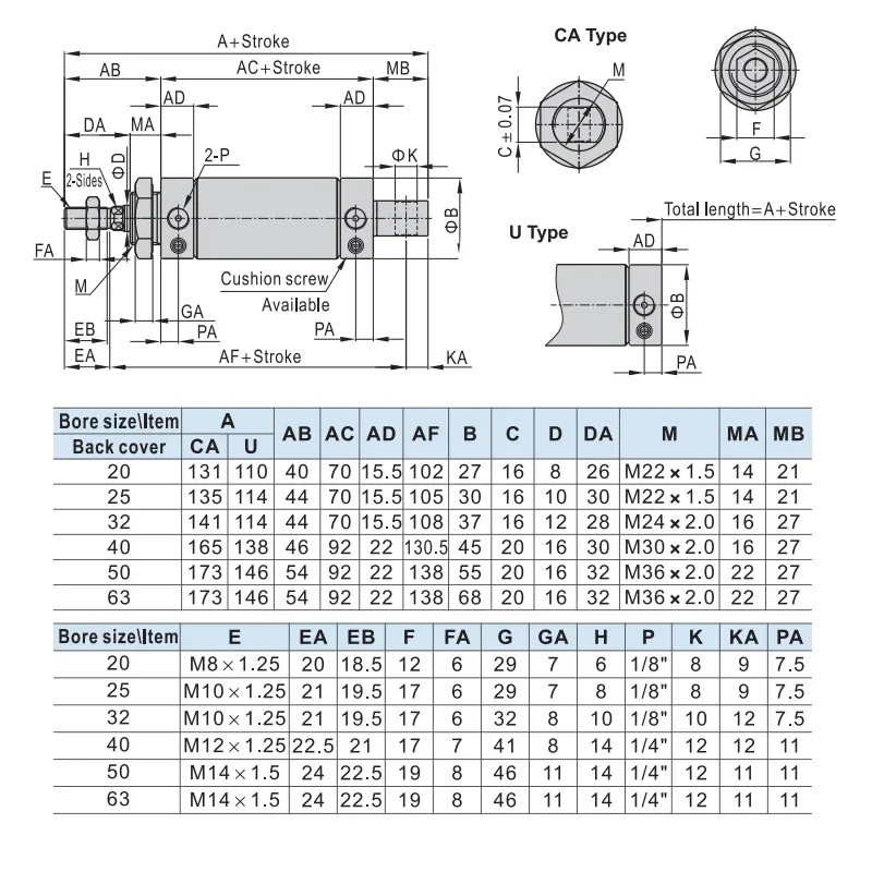 Mini Pneumatic Cylinder MBL 20/25/32/40/50/63mm Bore Aluminum Alloy Cylinder Body 25-500MM Stroke