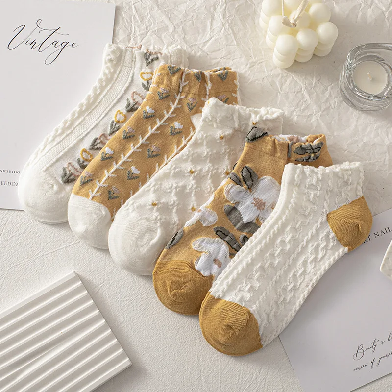 Women Socks Cotton Female Thin Lace Low Cut Ankle Sock For Girls Gift Ladies Ruffles Lolita Calcetines Invisible Summer Thin Sox