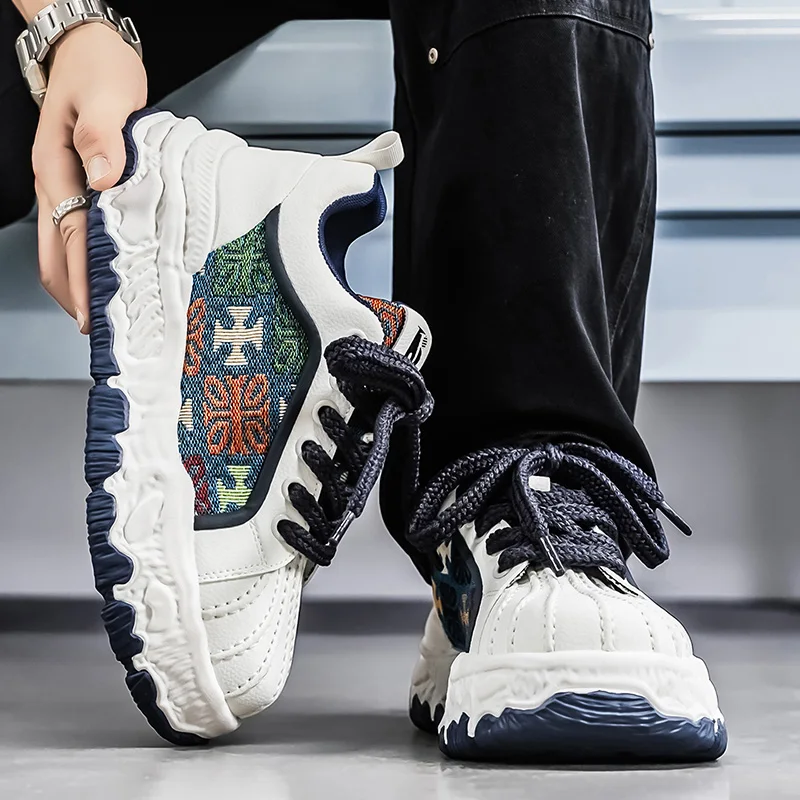 

Sneakers Fashion Leather Fabric Breathable Height Increased Platform Sport Shoes Casual Mens Designer Dissolved Sole Board Shoes