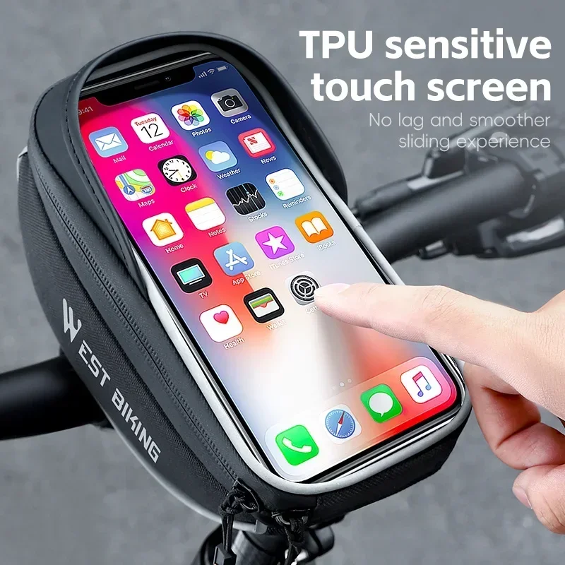 WEST BIKING Bike Handlbear Phone Holder Bag 6.8 Inch TPU Touch Screen Water Repellent Bicycle Bags Reflective 3D Structured Bags