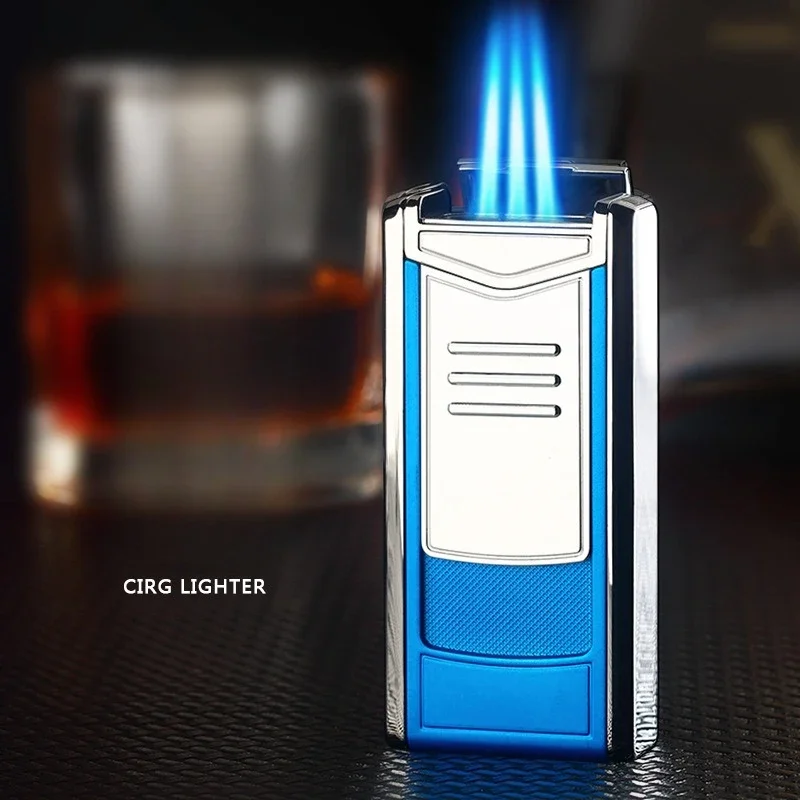 

NEWMetal Strong Firepower Three Jet Blue Flame Cigar Special Lighter High End Gift Butane Gas Torch Lighters Smoking Gifts For M
