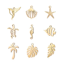 5pcs Stainless Steel Tropical Marine Life Seahorse＆Sea Turtle＆Starfish＆Shell Charms Pendant DIY Jewelry Accessories Wholesale